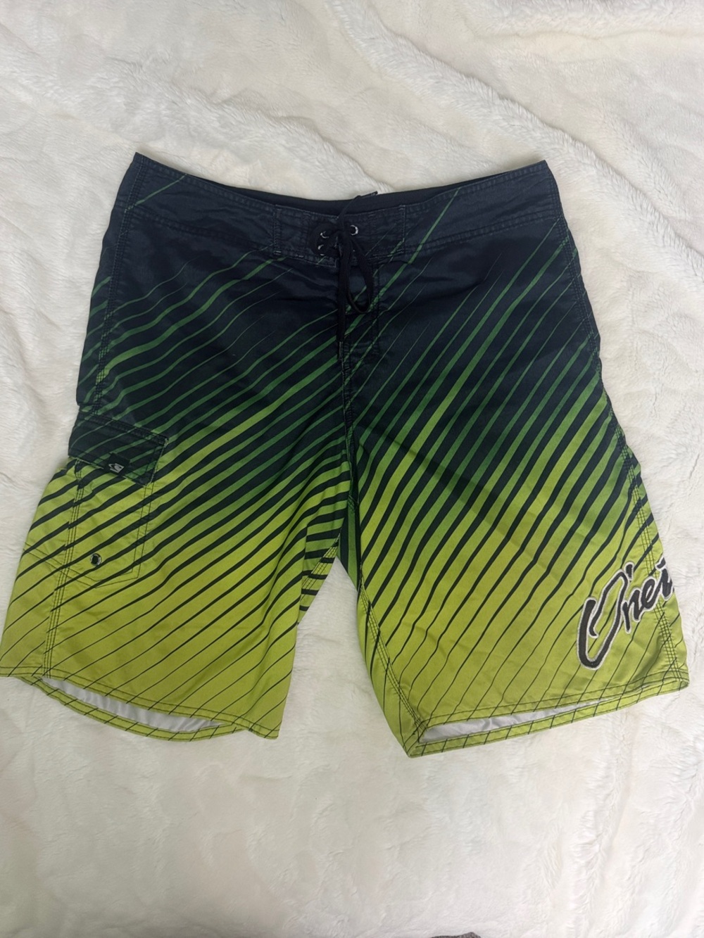 O'Neill Black to Lime Diagonal Stripe Swim Board Shorts
